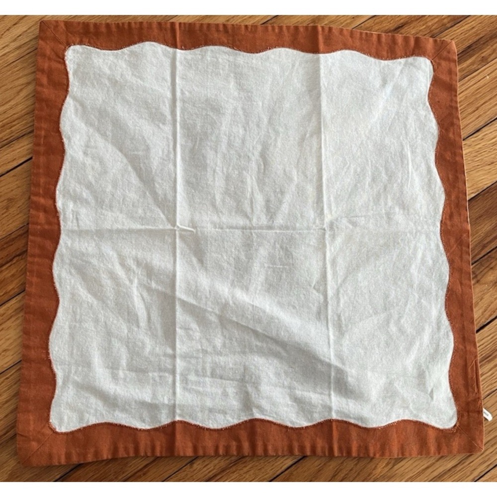 Anthropologie Ruby Scallop Border Napkins Set 3 NWOT Stone Navy Rust Orange Boho - Picture 5 of 10